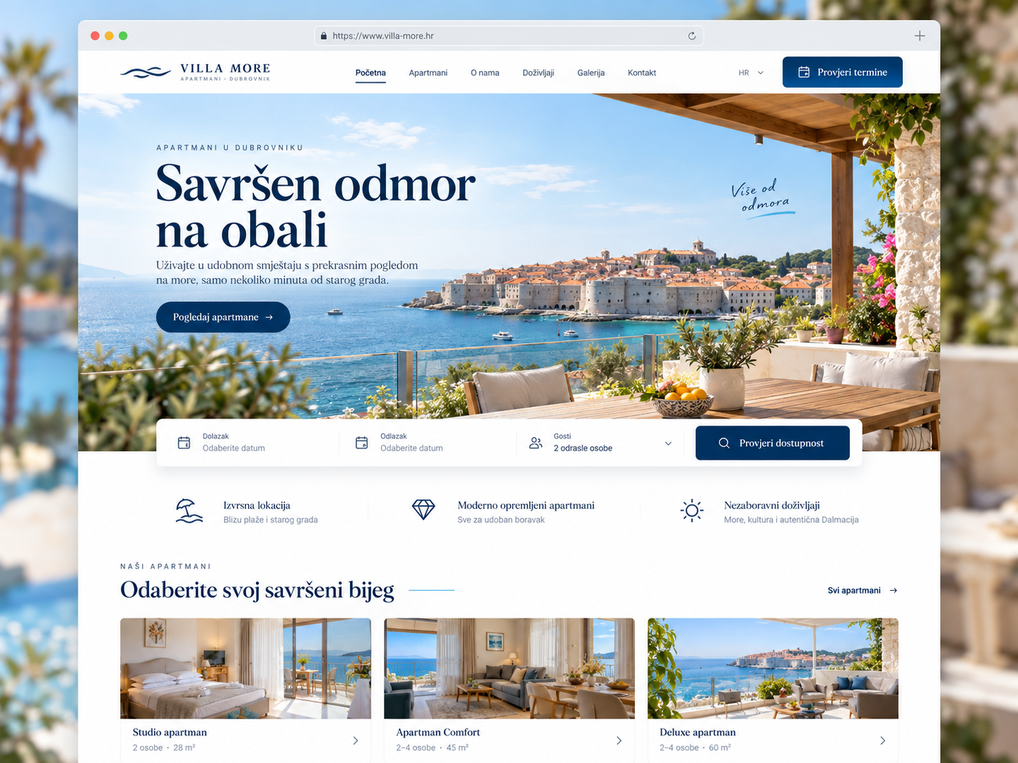 Primjer web stranice za apartmane i turistički smještaj