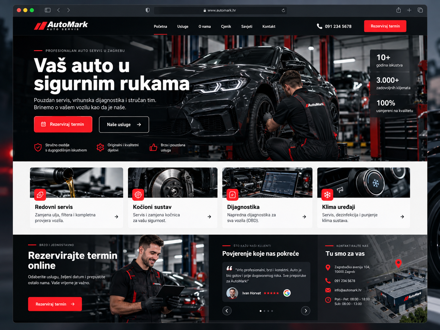 Primjer moderne web stranice za autoservis